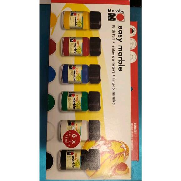 Marabu Easy Marble Art Paint Box Starter Set of 6 Colors 15ml Jars from Germany - Picture 2 of 3